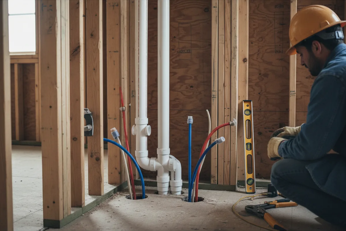 Drain and supply rough-in during Sump Pump Repair in Mayodan